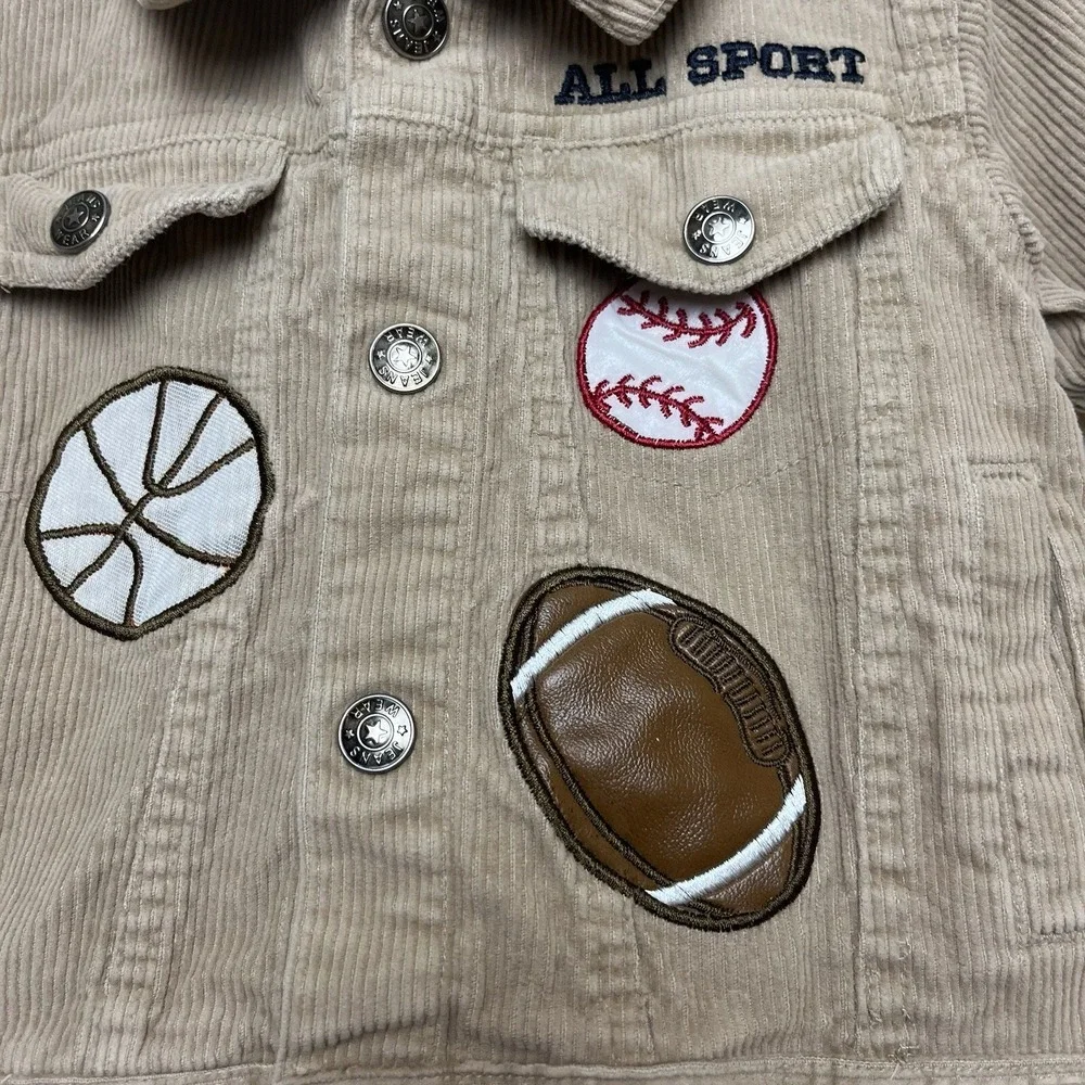 Vintage Khaki Corduroy Hooded Jacket Baseball Basketball Football 12 Months Y2K